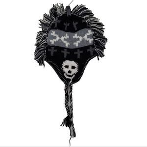 Black White Grey Skull Knitted Mohawk Winter Hat